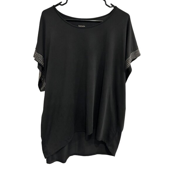 Kensie Womens Black Round Neck Top With Studded Sleeves Sz L - Picture 1 of 9
